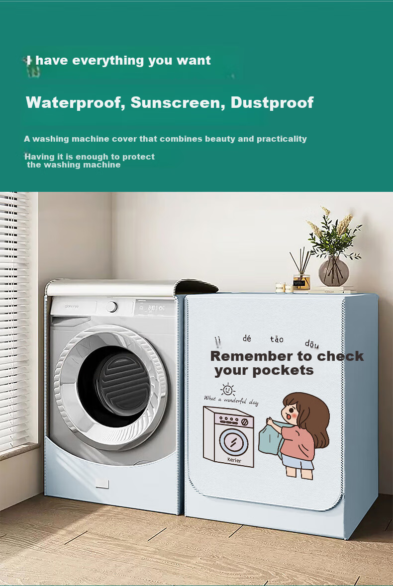 Keruier Drum Washing Machine Cover, Waterproof Balcony Sun Protection, 10kg Xiaotiane Haier Xiaomi Siemens Fully Automatic Washer Dryer Universal Dust Cover Garment Cover Cloth, 12KG 3
