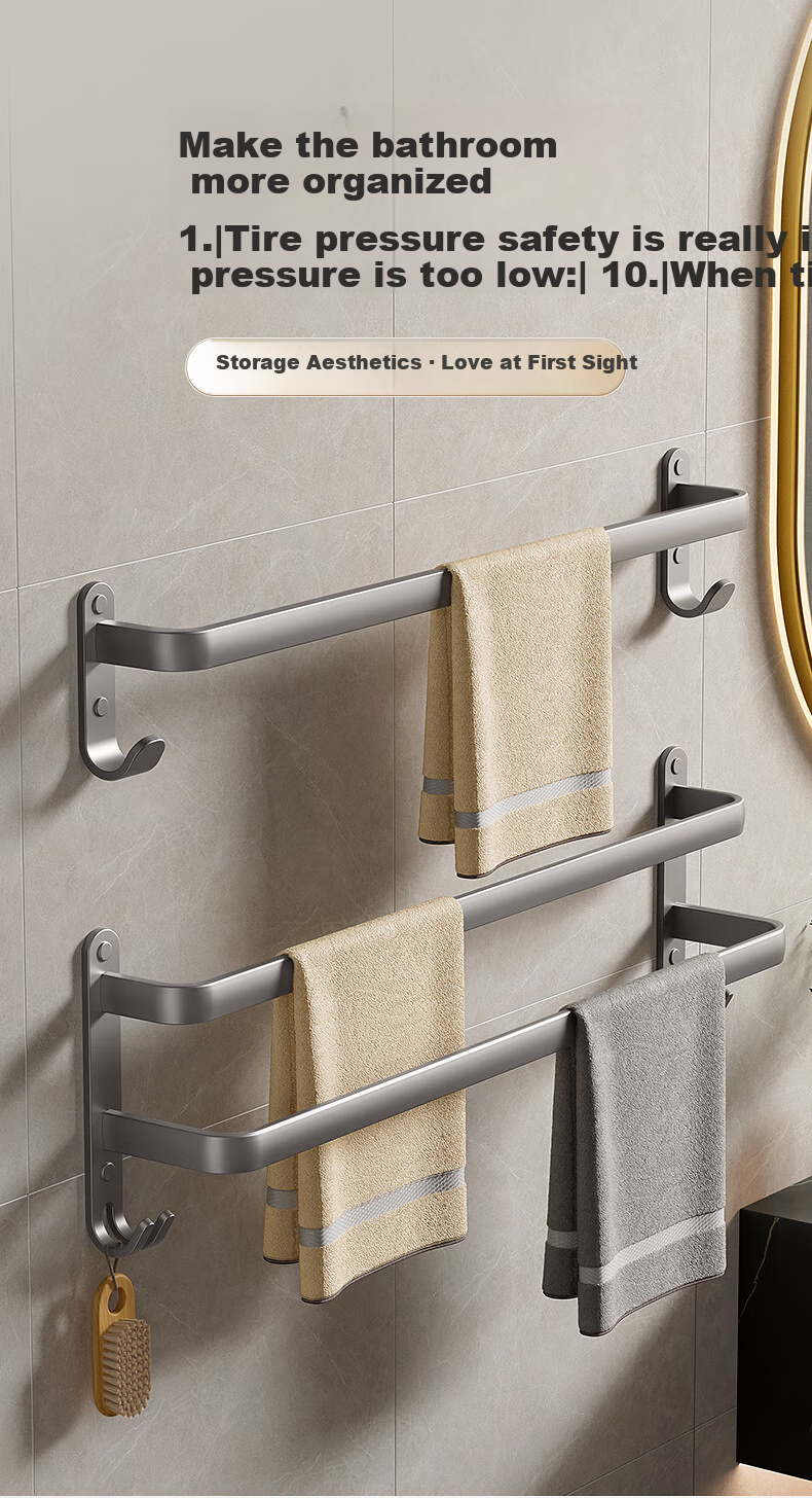 Baihan Towel Rack, Bathroom Storage Shelf, No Drilling Required, Toilet Washroom Hanging Accessories Set, Bathroom Storage Organizer 1