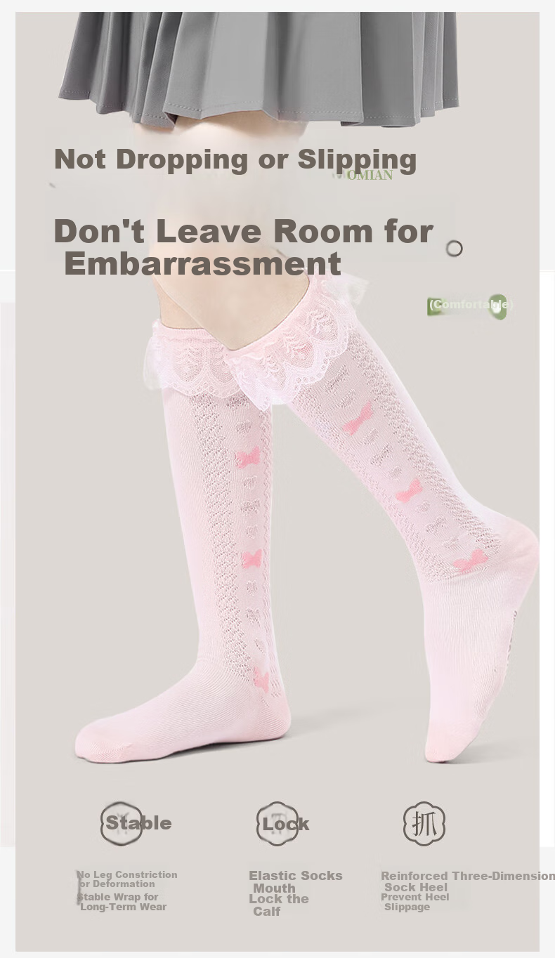 Barbie Children's Mid-Calf Socks, Girls' High Socks for Spring And Autumn, Lace Mesh Socks for Girls, White And Pink, 2 Pairs Set 6