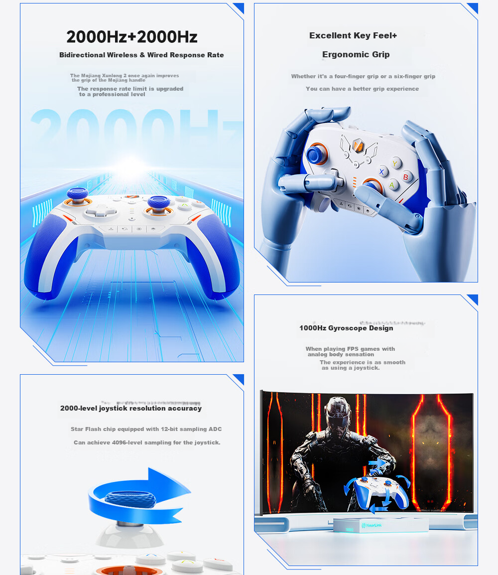 Mojiang Xunlong 2 Star Flash Wireless Game Controller, Carbon Film Joystick, Apex/Switch/PC Computer Steam, Horizon 6, Infinite Warmth, Black Myth: Wukong Carbon Film Versio 4