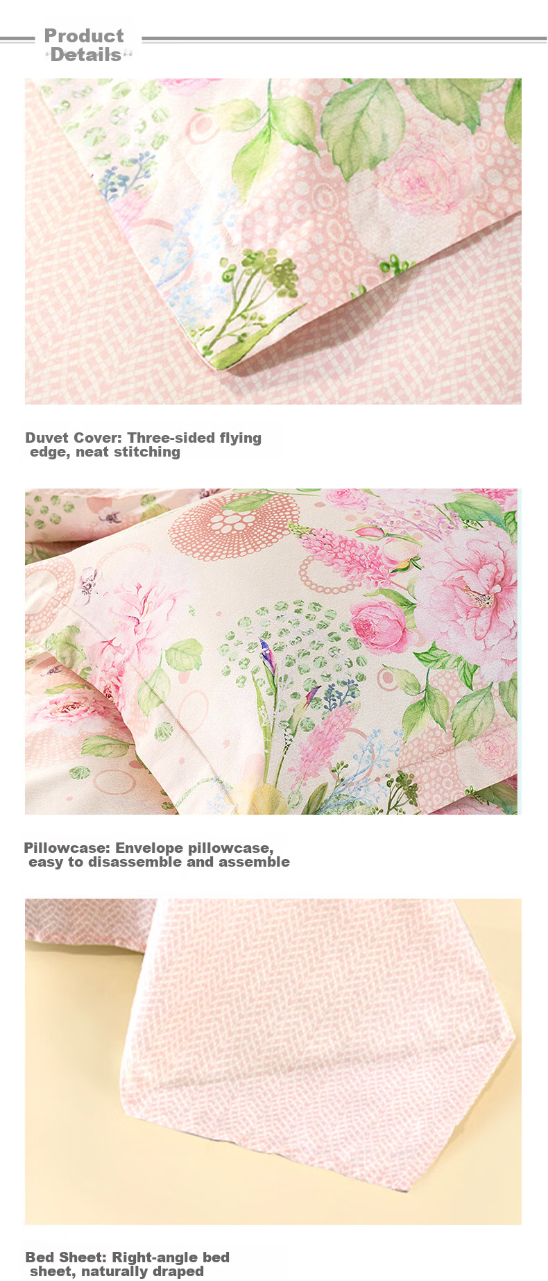 FUANNA Four-Piece Bedding Set, 60-Count Long-Staple Cotton Bedding Set, Pure Cotton Sateen Bed Sheet And Duvet Cover, King Size 230*229cm 7