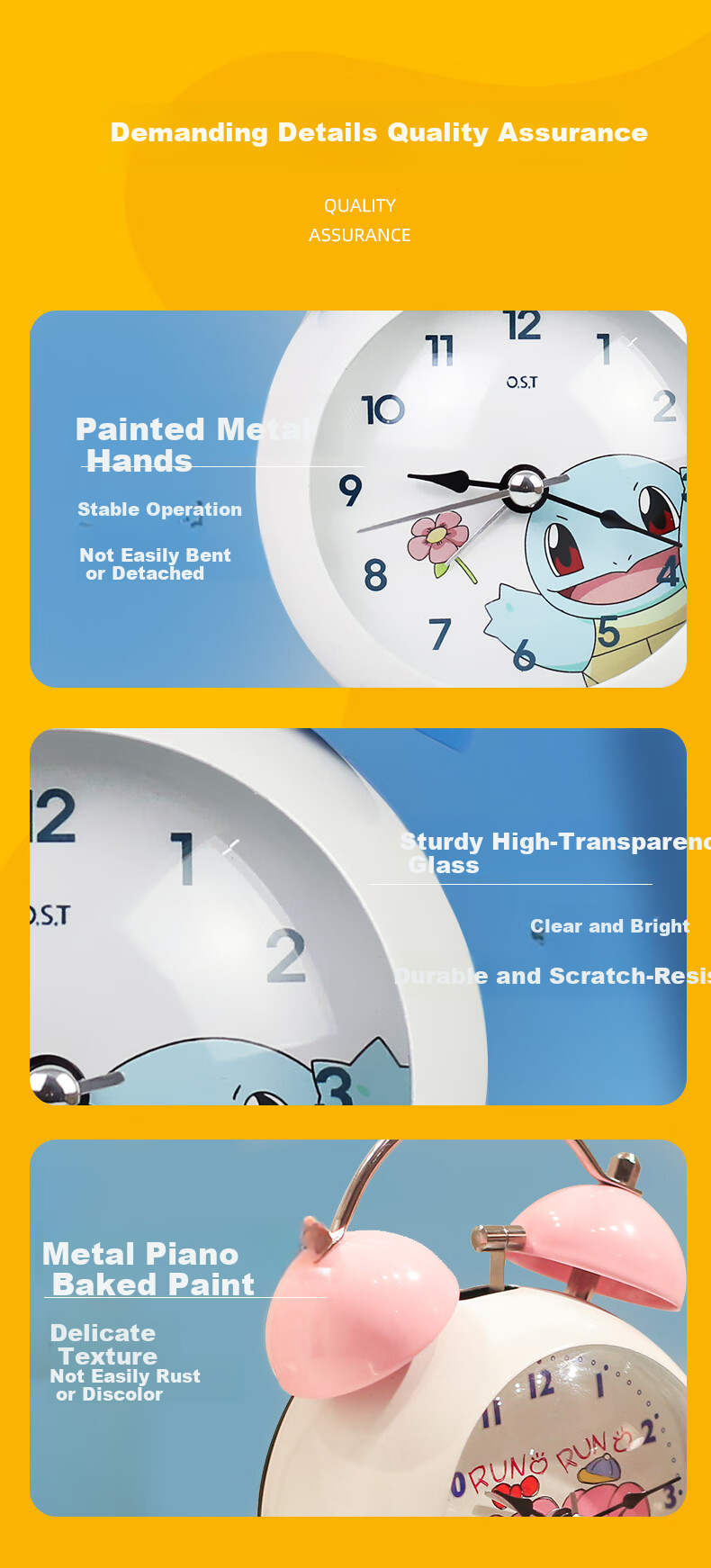 Mashi [Battery Included] Alarm Clock for Children, Cartoon Night Light, Loud Volume, Creative Elementary School Student Bedside Clock, Mechanical Bell Ringing, Lazy Person's Mini Metal Alarm Clock, Blue Gift 9