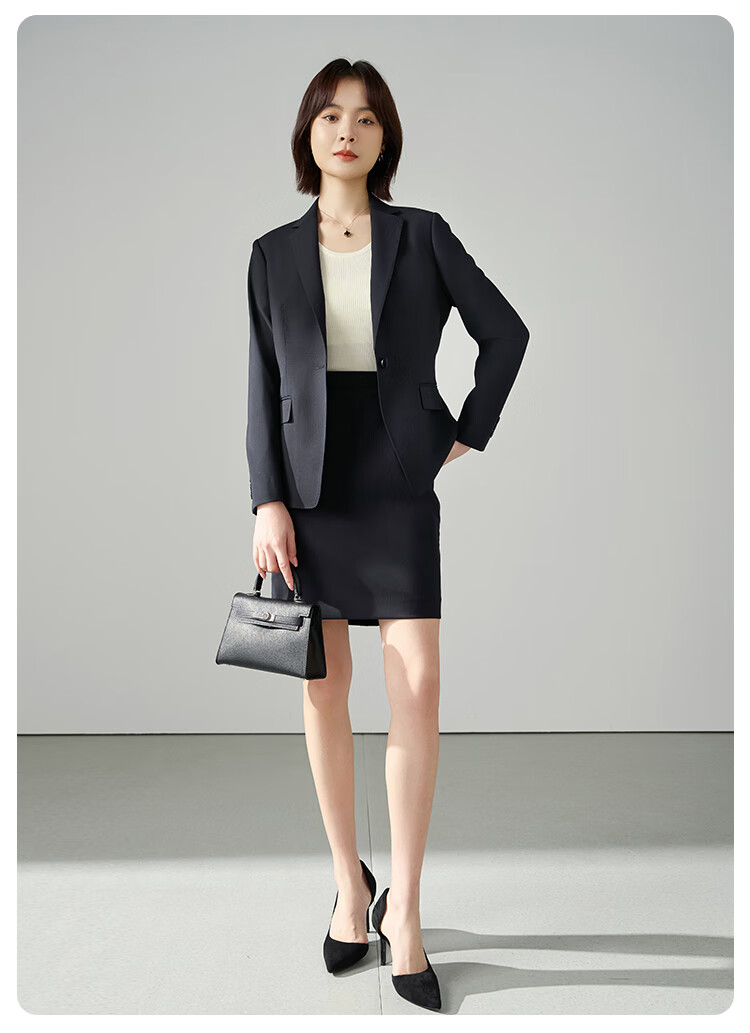 Miss Bird Navy Blue Interview Suit Skirt Set Women's Early Autumn Teacher Qualification Professional Waist-Cinched Blazer 3