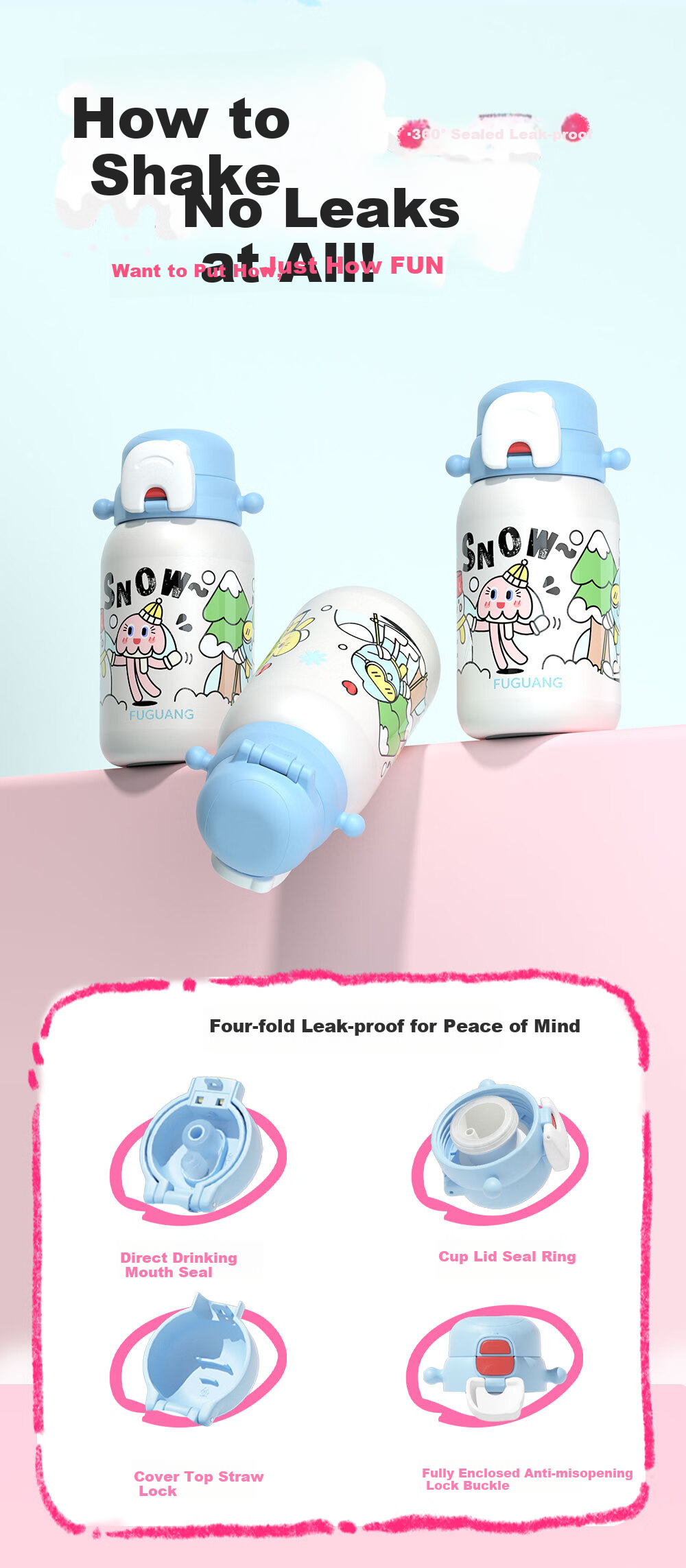 FGA Fuguang Children's Insulated Cup, 316 Stainless Steel, High-Value Straw Water Bottle for Women, Large Capacity Water Bottle for Students, 560ml 5