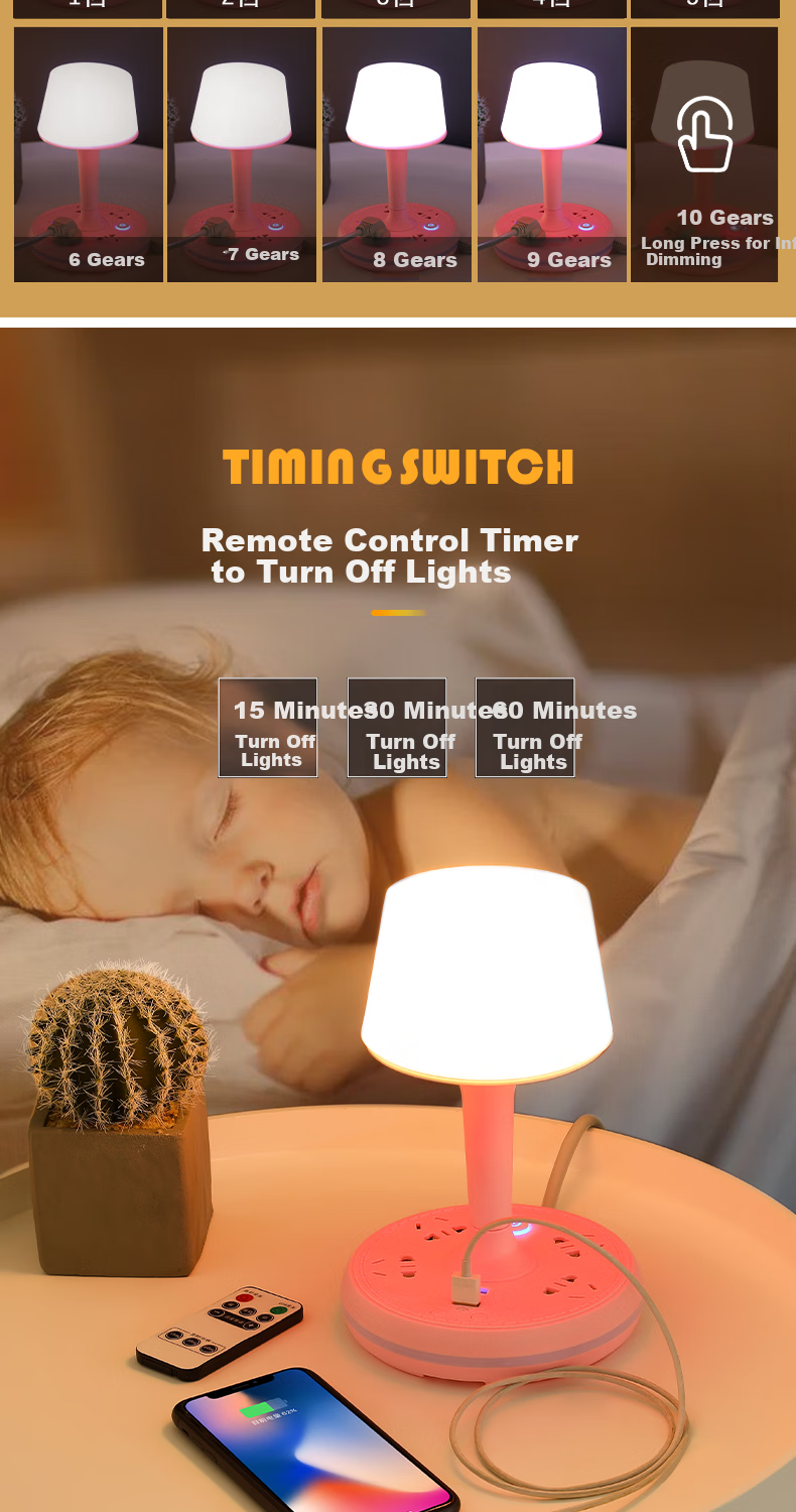 Jingqian Remote Control Bedside Lamp, Bedroom Reading Light, Small Night Light, Baby Feeding Eye Protection Lamp, Dormitory Study Socket Desk Lamp 9