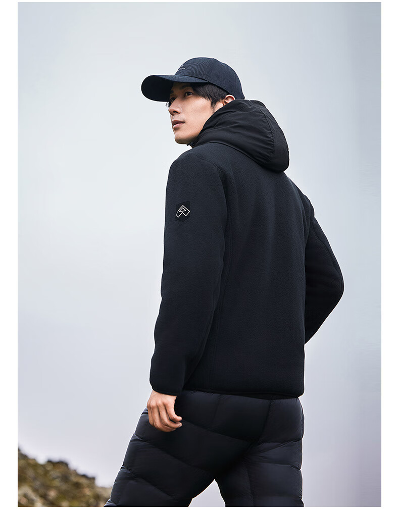 Toread Men's Fleece-Lined Thickened Hooded Jacket Autumn Winter Warm Outdoor Patchwork Fleece Cardigan 7