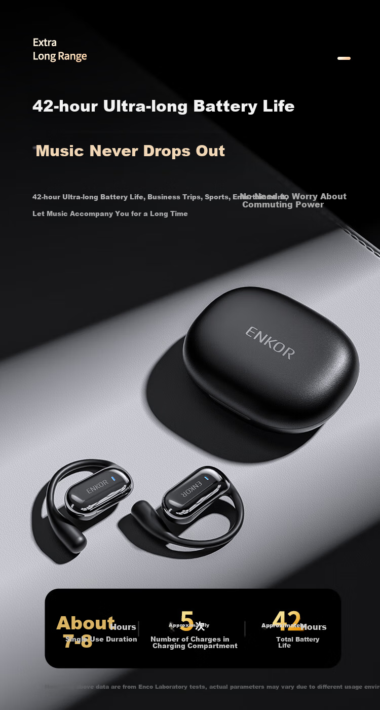ENKOR EW29 Open-Style Bluetooth Headphones with Bone Conduction Concept, Ear-Hook Design, True Wireless, Non-In, for Sports, Running, Cycling, Gaming, Noise Reduction, Compatible with Apple, Xiaomi, Huawei 8