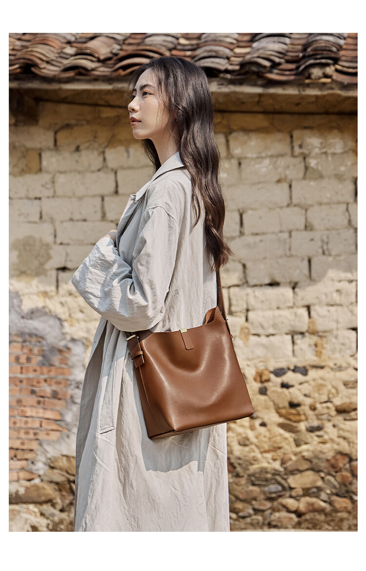 Nalandu New Women's Cowhide Leather Bucket Bag Shoulder Crossbody Commuter Bag Gift for Girlfriend 12