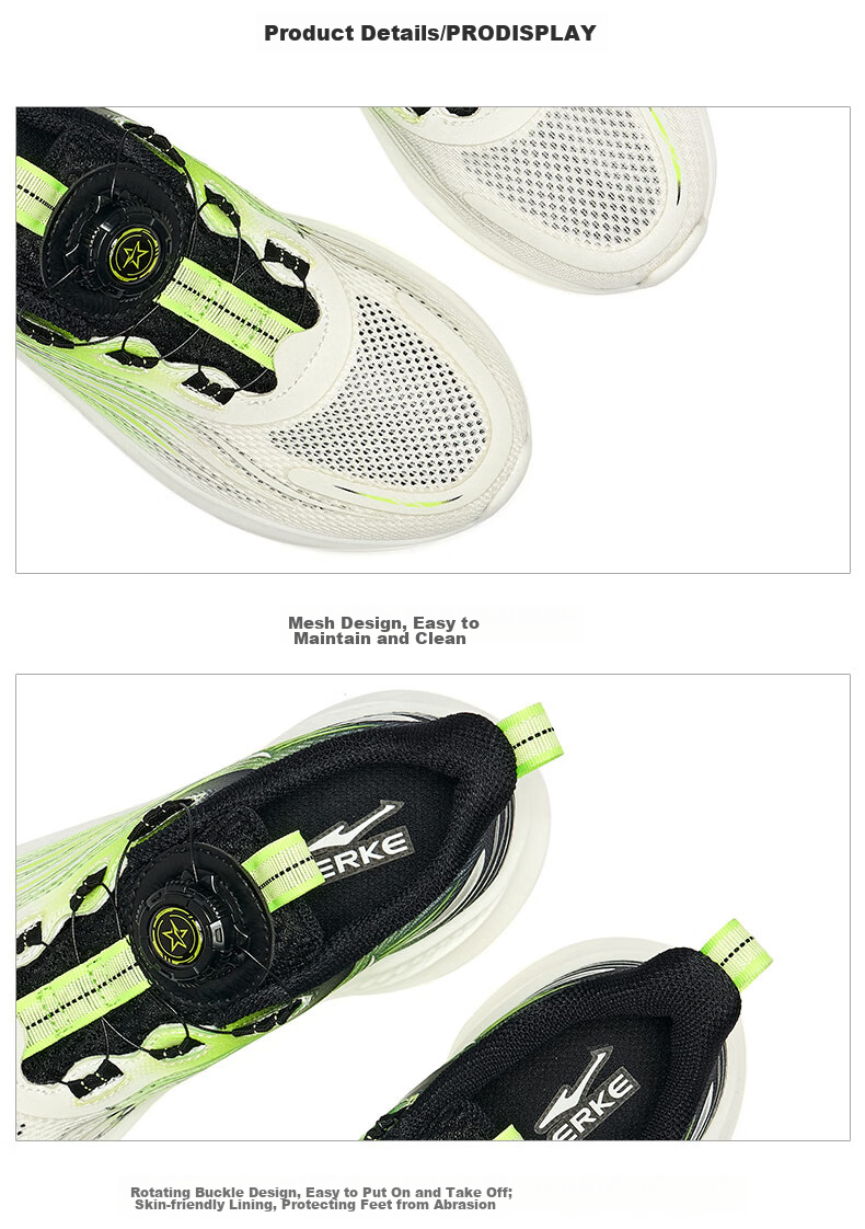 ERKE Children's Unisex Sports Shoes with Rotary Buckle, Breathable Summer Running Shoes, Micro-Crystal White/true Black, Size 34 26