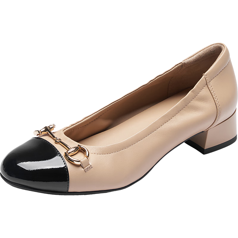Le Saunda 2026 Spring New Fashion Commuter Chunky Heel Genuine Leather Women's Pumps 6T37001 Milk Tea Almond BEK 39