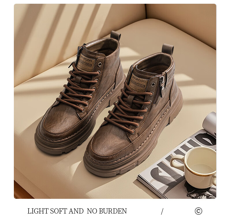 Eierkang Men's Cotton Shoes British Style Martin Boots Casual High-top Sneakers Retro Fashion Work Boots Trendy Thick-soled Shoes for Men 23