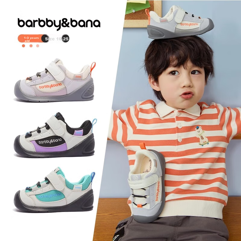 BARBBY&BANA Baby Walking Shoes, Infant Footwear, Spring/summer 2025, Breathable, for Ages 1-3, Soft Sole Functional Shoes, Black Purple Blue, Size 19