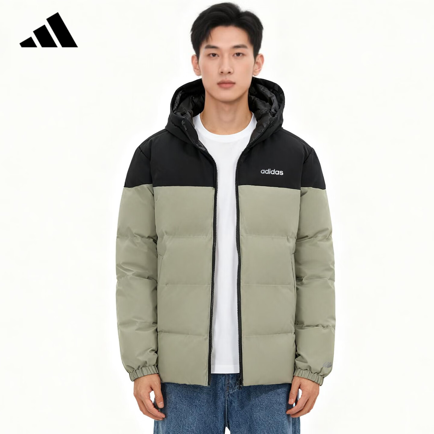 Adidas Men's Windproof Warmth Hot Pot Down Jacket Comfortable Casual Sports Hoodie Pebble Silver Gray L