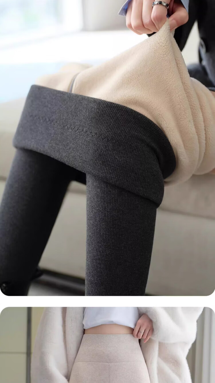 Free Style Women's High-Waist Lamb Fleece Thermal Pants Cotton Ribbed Thickened Autumn Winter Fleece-Lined Leggings Outerwear 6