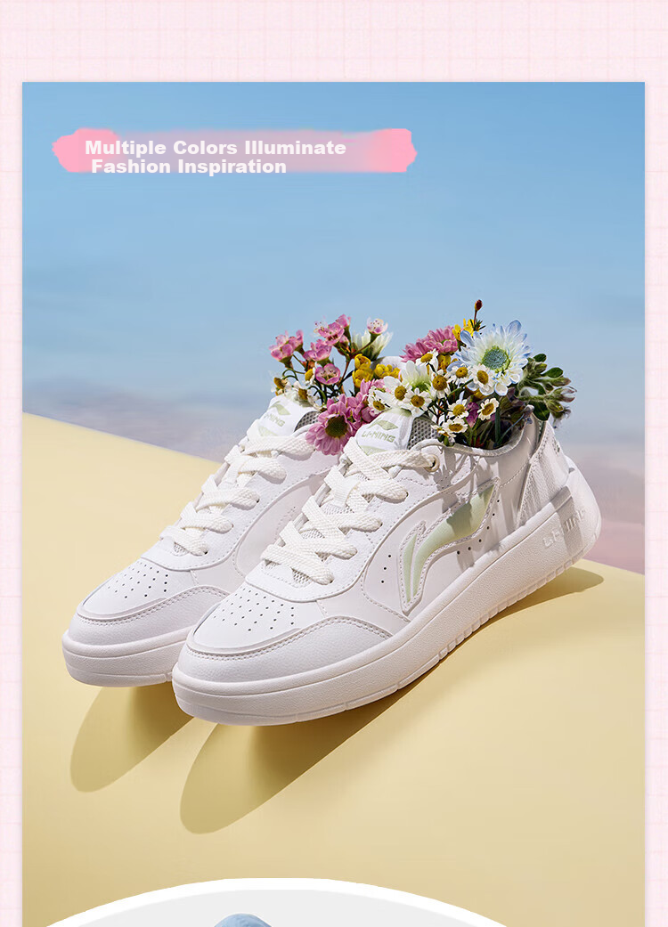 LI-NING Floating Boat Women's Low-Cut Breathable White Sneakers Classic Lightweight Sports Casual Shoes Comfortable Versatile Shoes for Women 9