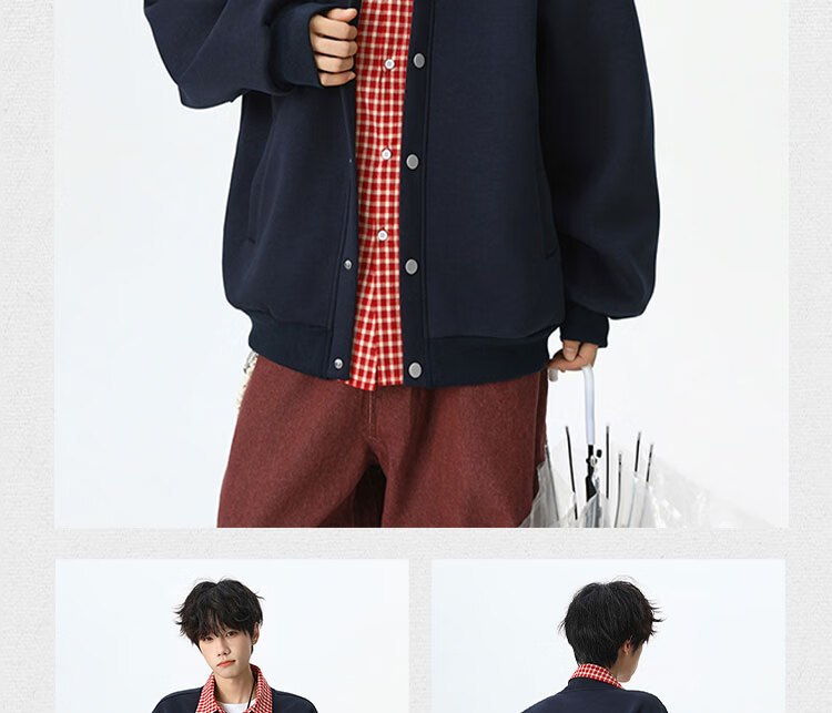 Dingfengbaoluo American Plaid Patchwork Two-in-One Cardigan Sweatshirt High-End Loose Casual Jacket XDO12 Black M 6