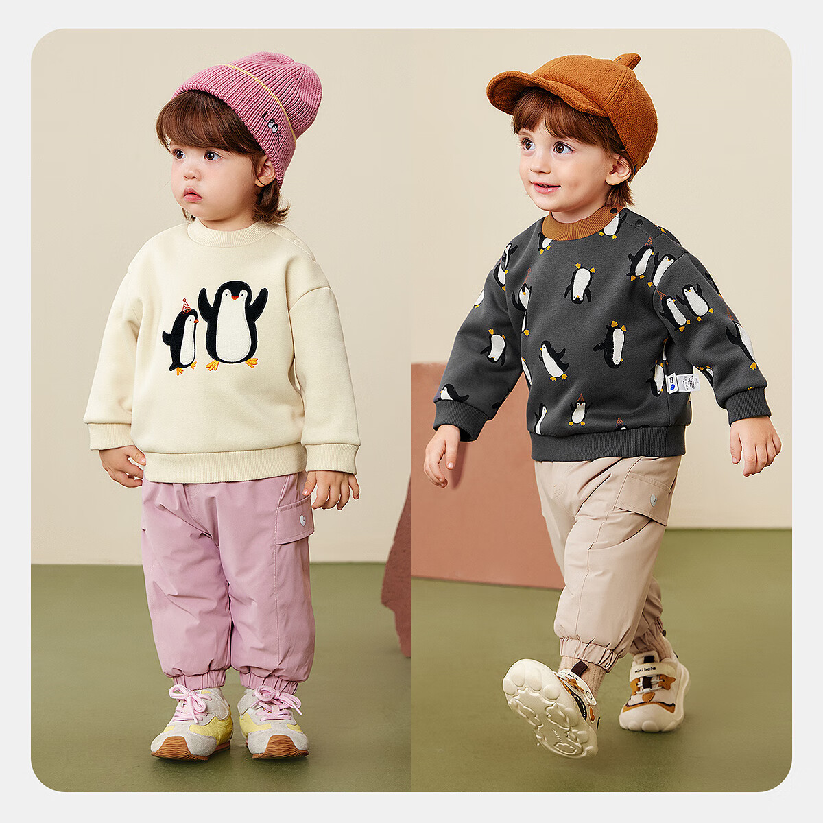 Minibala Kids Boys Girls Baby Fleece-Lined Soft Skin-Friendly Long Sleeve Sweatshirt Autumn Winter 2025