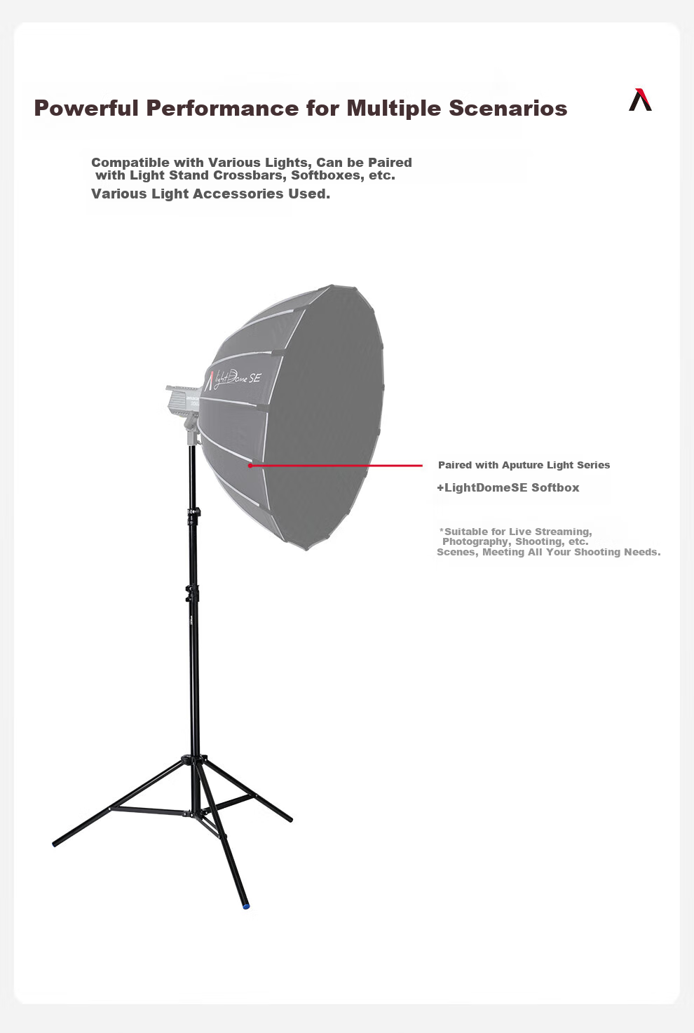 Aputure Live Streaming Fill Light Stand, Crossbar Dual-Use Light Stand, Tripod, Photography Support Frame 4