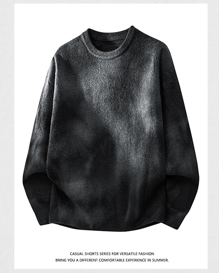 Dingfengbaoluo Tie-Dye Men's Sweater Autumn Winter Trendy Casual Warm Round Neck Cashmere Base Knitwear CMD16 Light Gray 3XL 4