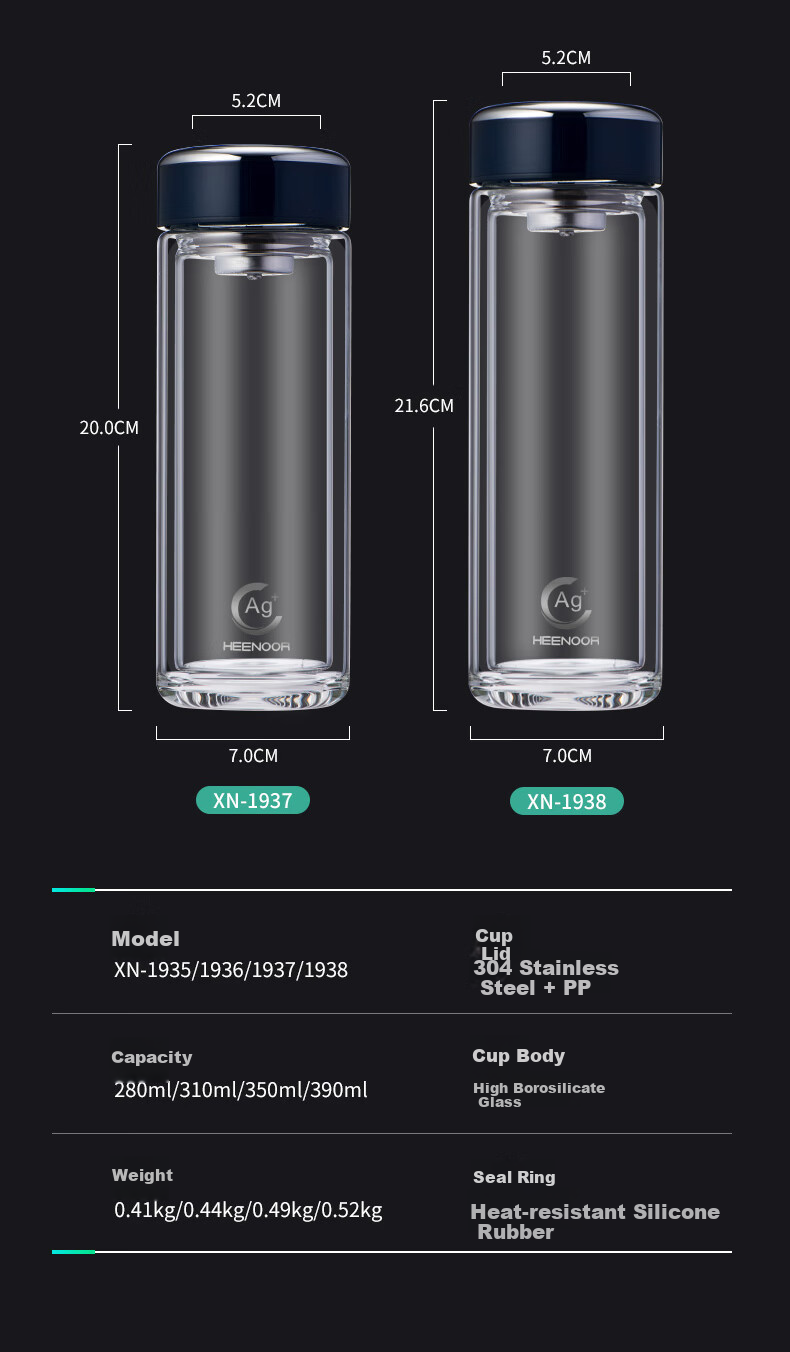 Heenoor Antibacterial Glass Cup, Double-Layer Insulated Water Bottle, High-Quality Car Tea Mug for Men, Mid-Autumn Festival Gift XN-1937 6