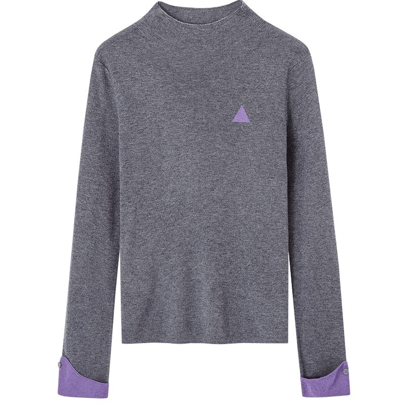 Dme [Containing Fluffy Wool] Autumn Semi-Turtleneck Slim-Fit Sweater, Contrasting Color Jacquard, Petite Knit Top for Wome