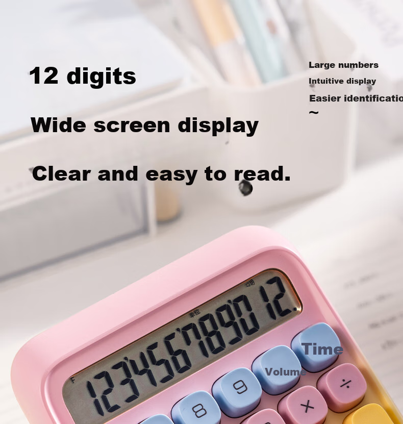 Deli Round High-Button Voice Calculator for Children, 12-Digit Wide Screen Display, Stylish Student/Office Supplies, Beige TE26 4