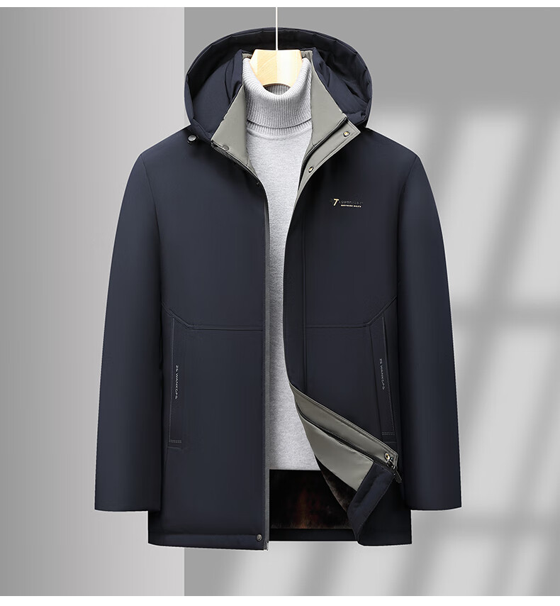 TUCANO Men's Winter Cotton Padded Jacket, Dad Style, Fleece Lined, Thickened Hooded Coat for Middle-aged and Elderly, Cold Resistant Clothing 4