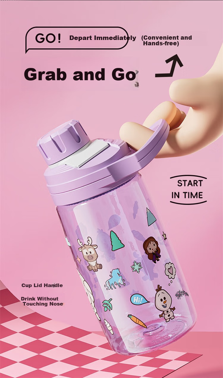 Dishini Straw Cup for Students And Children, Women's Summer Tritan Plastic Portable High-Temperature Resistant Water Bottle, 600mL, Stitch Desig 9