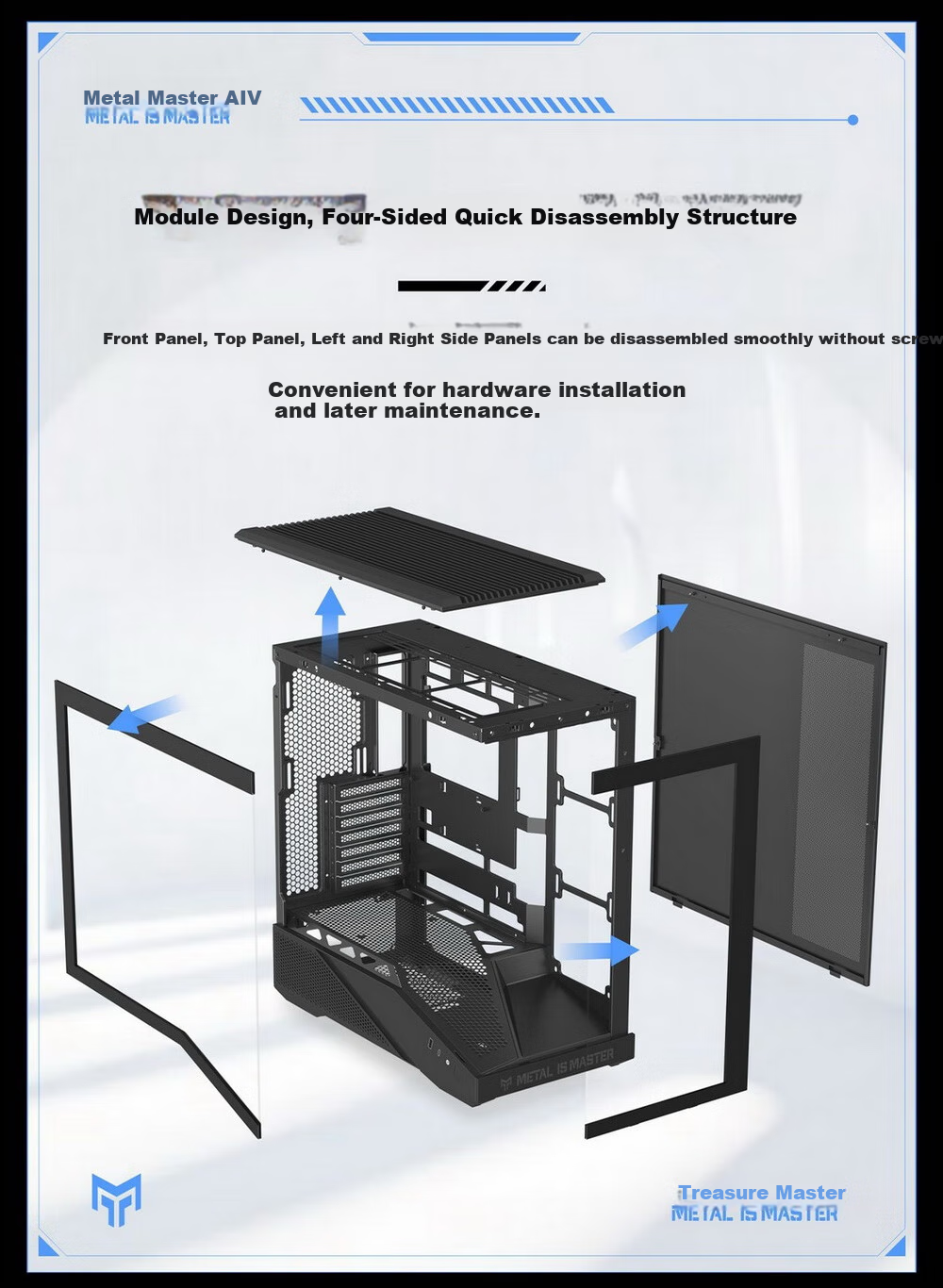 Yingchi Metal Master Dark Knight Gaming Computer Case (ATX, Supports 360mm Water Cooling, Quick Disassembly, Top And Bottom Compartment View, TYPE-C, Parts Box, Cable Management) 8