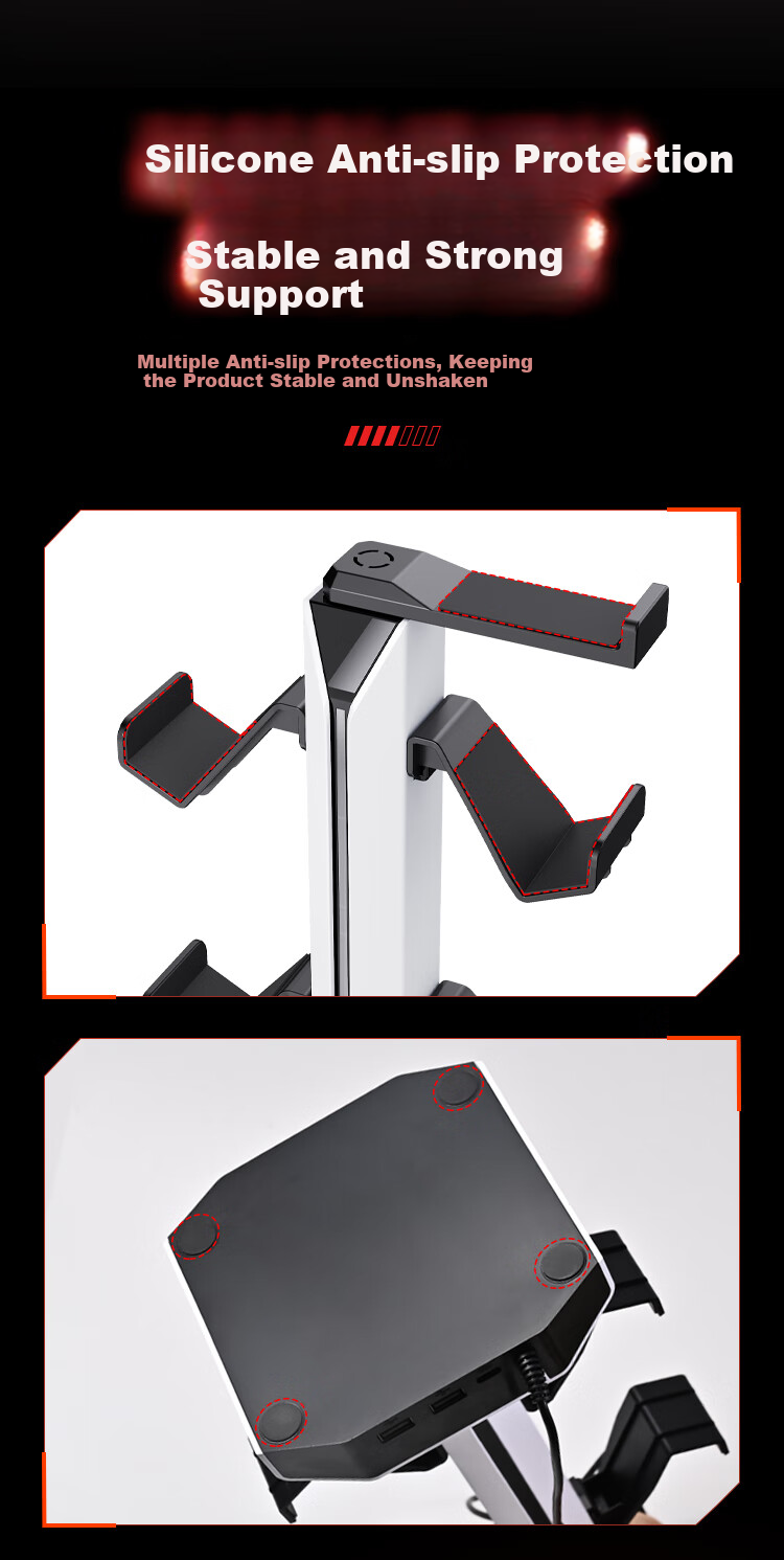 NVV Earphone Handle Stand Two-In RGB Lighting USB Expansion Compatible with PS5/XBOX/Switch Game Controller Storage Stand ROG Headphone Hanger MZ-8006 9