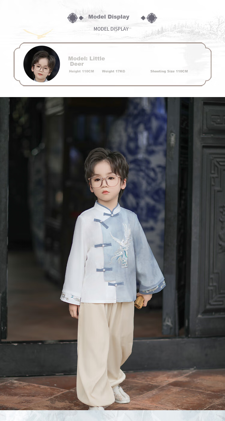 Qibo Hanfu Boys' Spring And Autumn Children's New Chinese-Style National Fashion Ancient Style Tang Suit, Hongying Long Sleeve (Top Only), Size 130 14