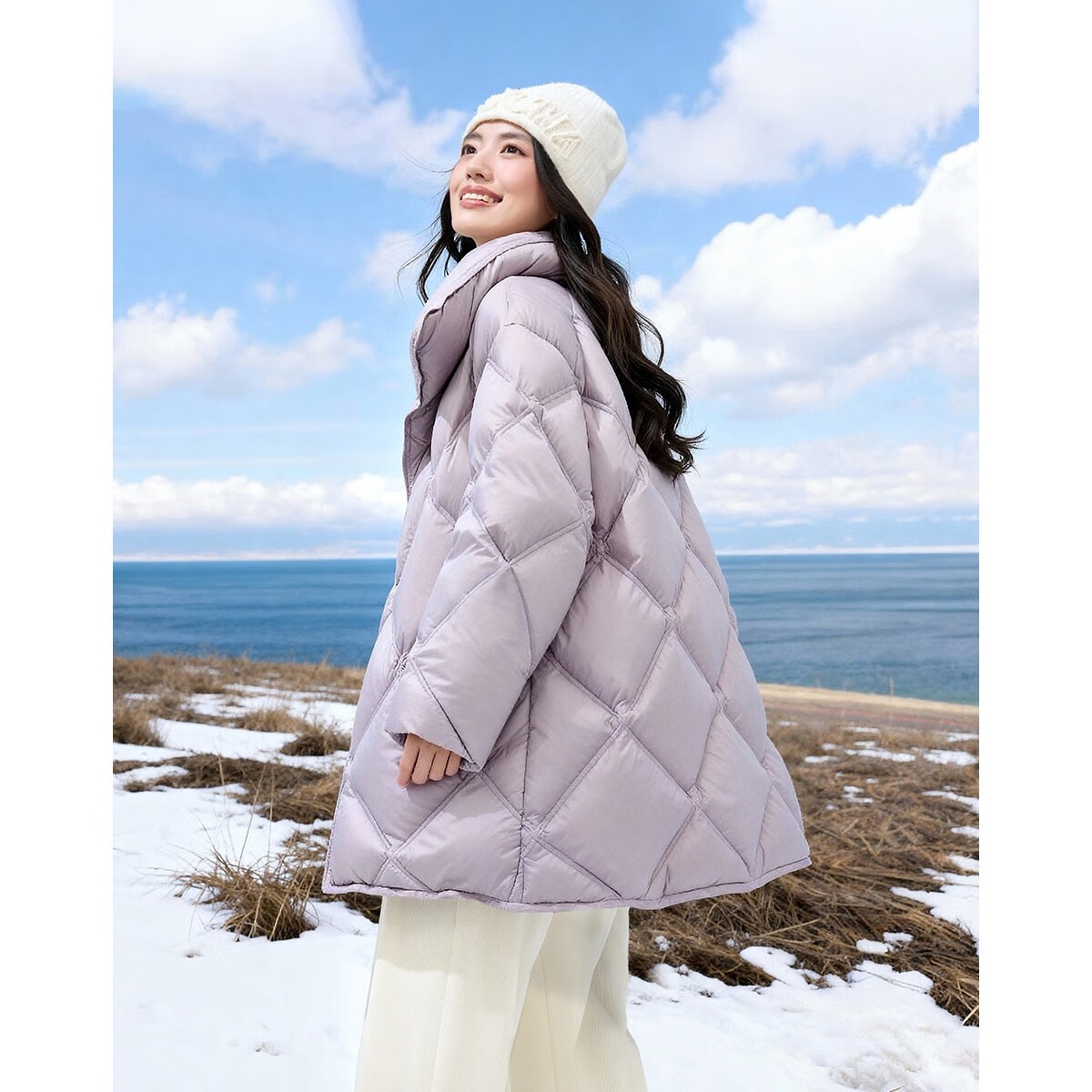Demana [15D Puff Cloud] Winter Reversible Collar Quilted Magnetic Button Warm Women's Down Jacket