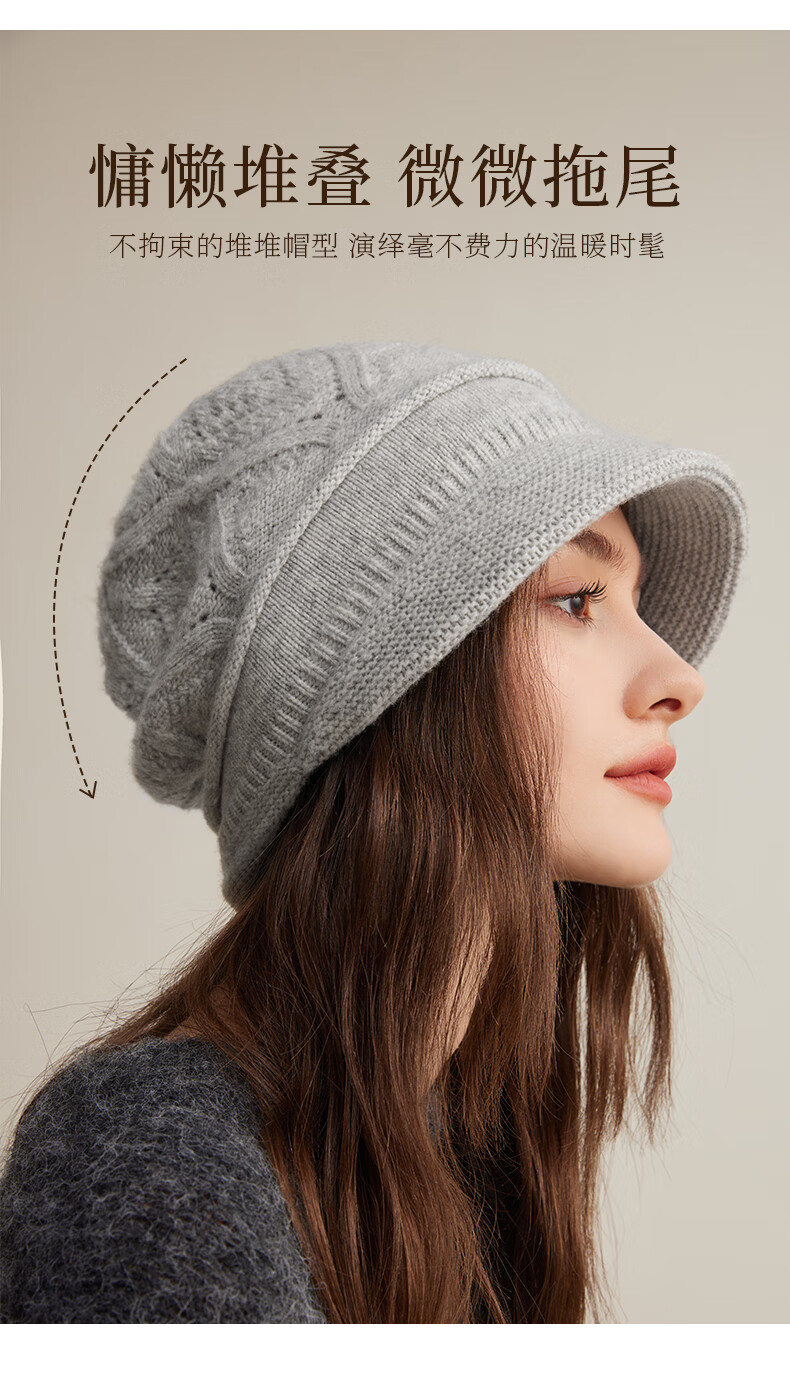 CACUSS Pure Wool Knit Hat Women Winter Warm Woolen Cap Large Head Circumference Slim Face Cold Hat Winter Beanie Slouchy Hat for Women 1