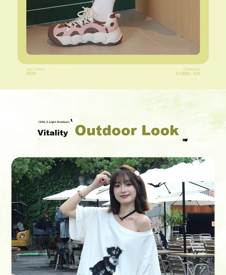 CAMEL [Dilireba's Same Style] Neng Meng Chou Meng Women's Sneakers Casual Sports Shoes L25A202062 Beige/gray 38 18