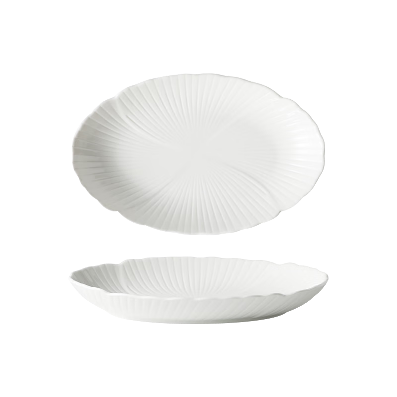 Aomeiyou Ceramic Pure White Fish Plate Premium Home Steaming and Grilling Fish Dish New Floral Edge Oval 12 Inch