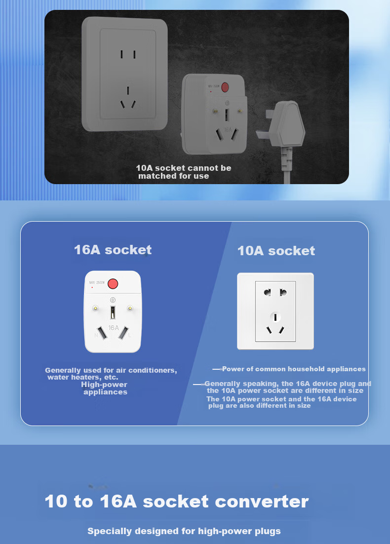 Delipow 10A to 16A Socket Converter, Overload Protection, Suitable for Air Conditioners, Water Heaters, New Energy Vehicles, Heater Fans, High Power, Cars 2