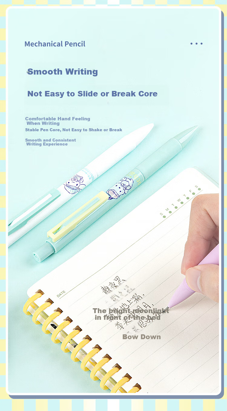GuangBo 0.7mm Mechanical Pencil Set, Mechanical Pencil + Refills, Sanrio Collaboration Pochacco Cute Cartoon School Pencil, Single Pack, KT82108-PC 3