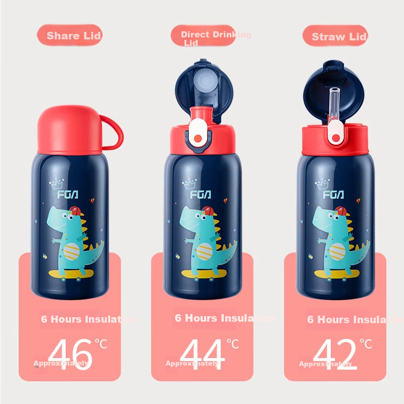 FGA Fuguang Children's Insulated Cup, 316 Stainless Steel, for Boys And Girls, Students, Straw Water Bottle, Large Capacity, 580ML