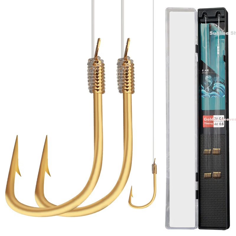 Shensha Fishing Hook with Pre-Tied Double Hooks And Gold Sleeves, Barbed Rig Finished Product, Ready-To Fishing Line Set, Fishing Tackle Accessories