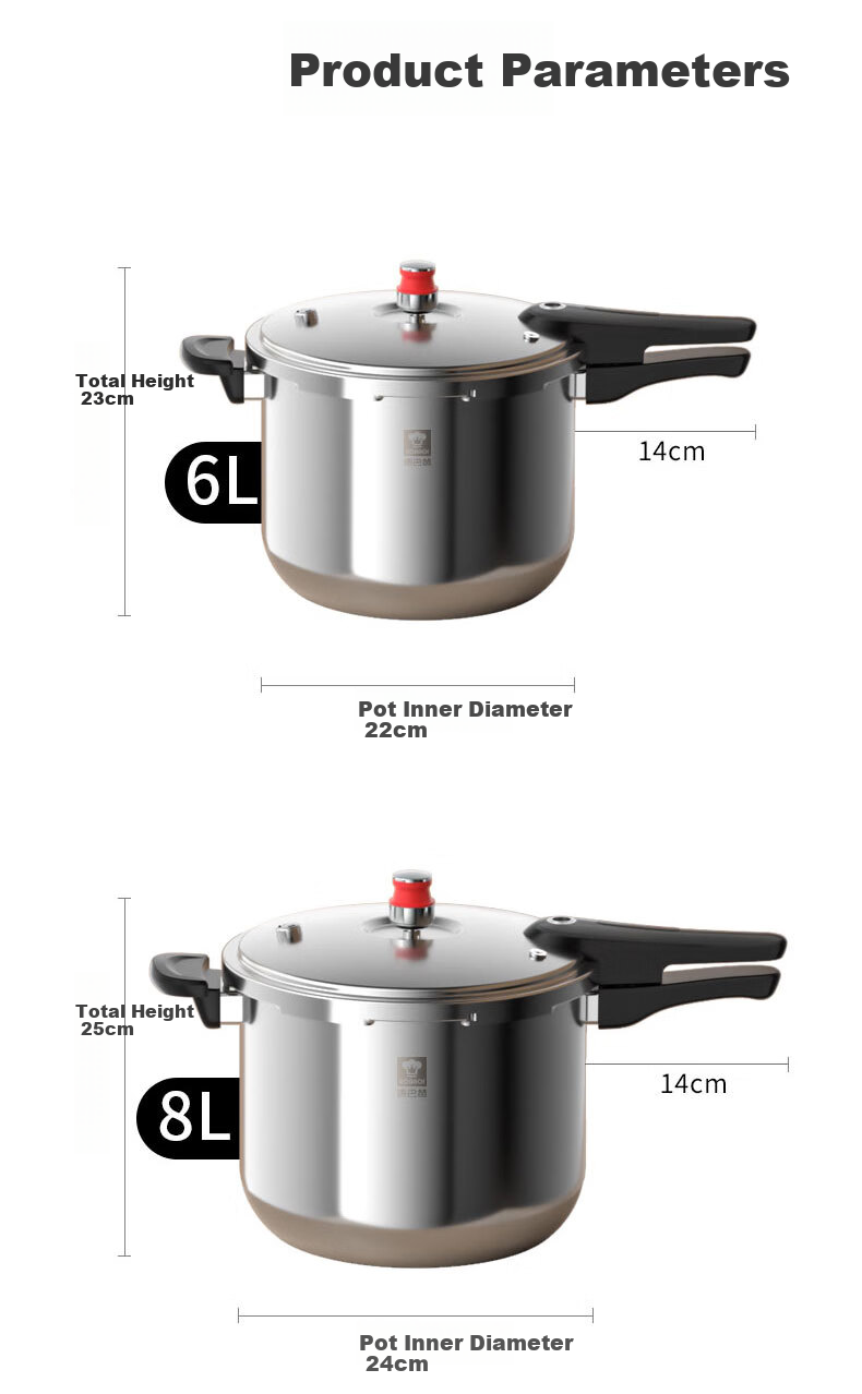 KBH Pressure Cooker, 304 Stainless Steel, Explosion-Proof, Quick-Cooking, Large Capacity 8L, Compatible with Induction Cooker And Gas Stove 8