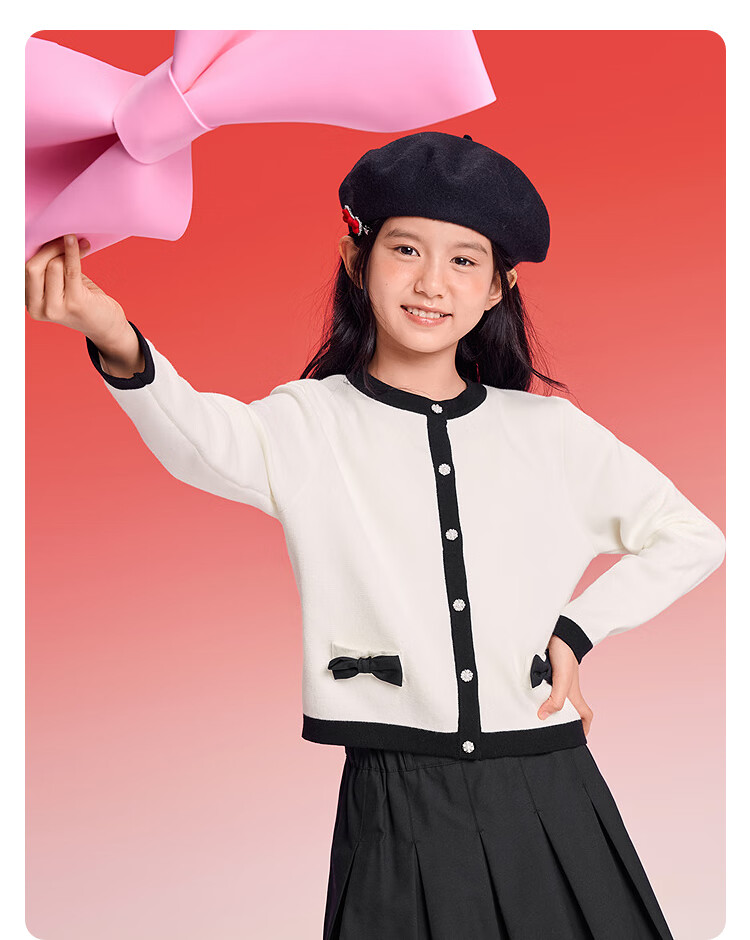 Balabala Kids Clothing Girls' Set 2025 New Spring Autumn Red Little Chanel Style Two-Piece Sweet Dress 4