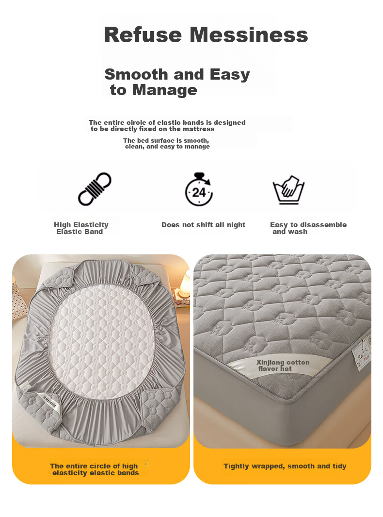 Hodo Class A Pure Cotton Antibacterial Fitted Sheet, Single Piece Thickened Bed Cover, Home Use Mattress Protector Cover, 1.8*2 Meters, Gray 4