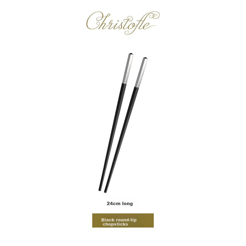 CHRISTOFLE Uni And A Resin Chopsticks with Silver Plating, Black Round Heads, Home Use, Wedding Gift