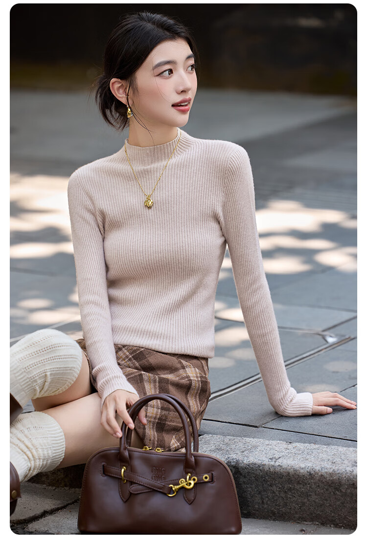 Bailuyu Simple Half Turtleneck Ribbed Knit Sweater 25 Autumn Winter New Wool Soft Sweater Women Dark Gray M 3
