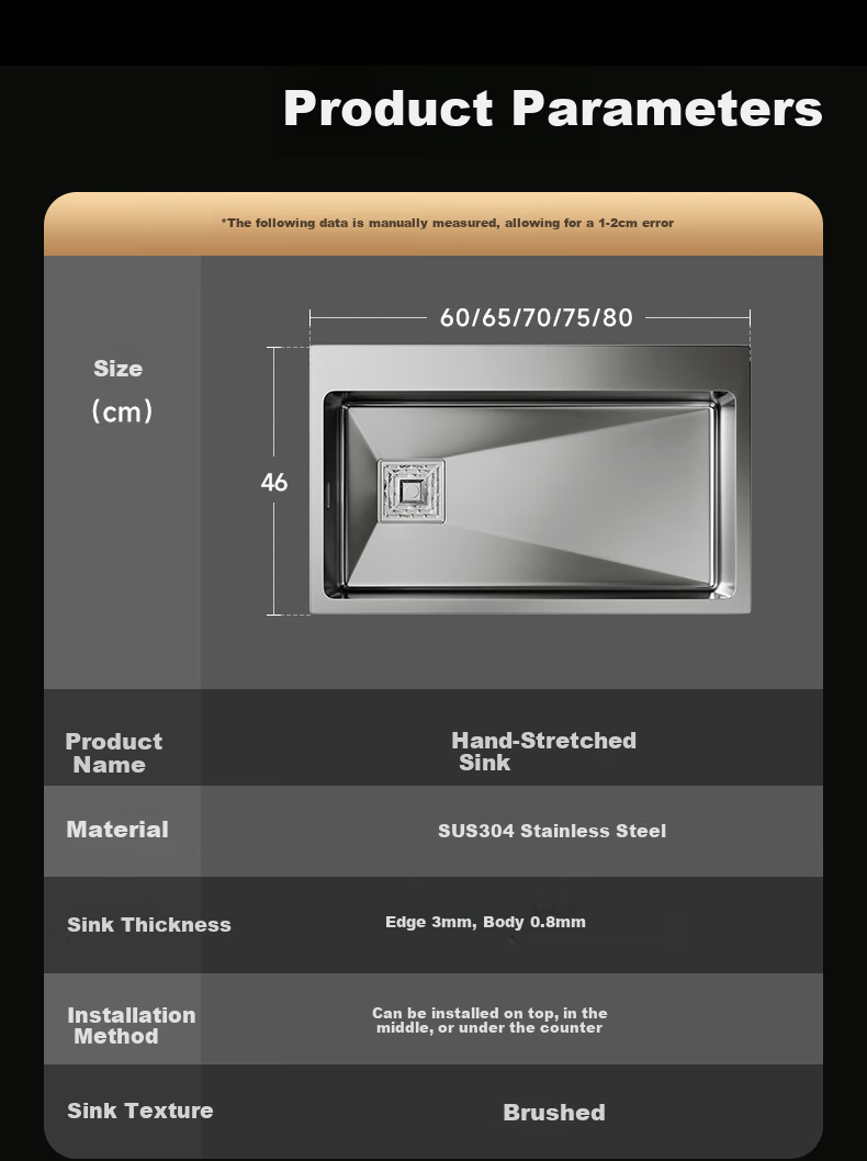 Yuhongfeiyu Large Single Sink, Kitchen Handmade 304 Stainless Steel Multifunctional Textured Vegetable Washing Basin, Integrated Basi 23