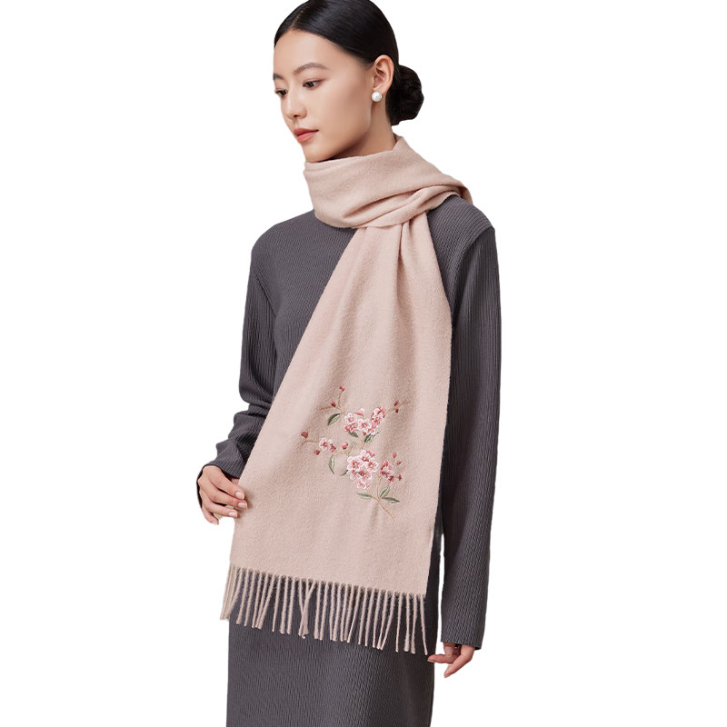 Shanghai Story Pure Wool Extended Embroidered Scarf Women's Shawl Gift for Mom Birthday Present Gift Box Warm Neck Warmer for Women