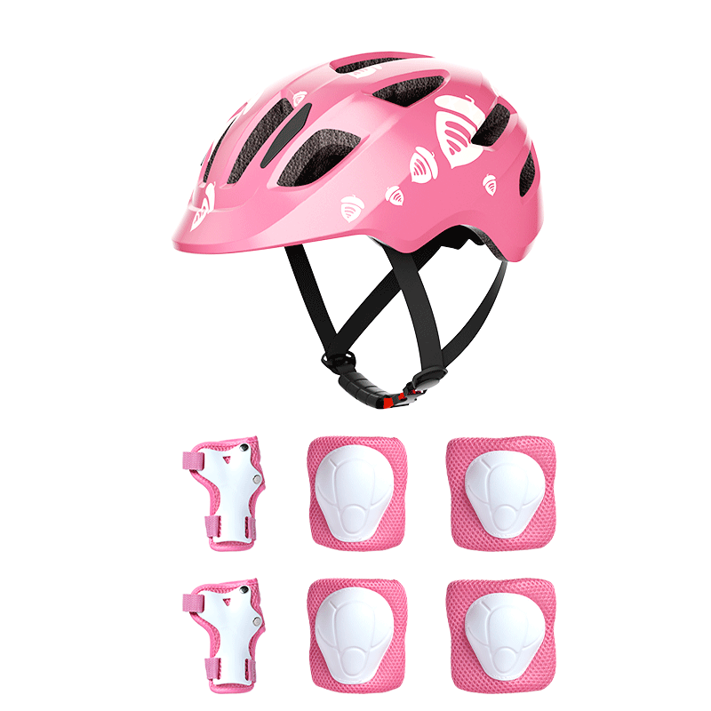JD Jingzao Kids Helmet and Protective Gear Set 7-Piece Roller Skating Skateboarding Balance Bike Bicycle Safety Gear Hazelnut Pink S