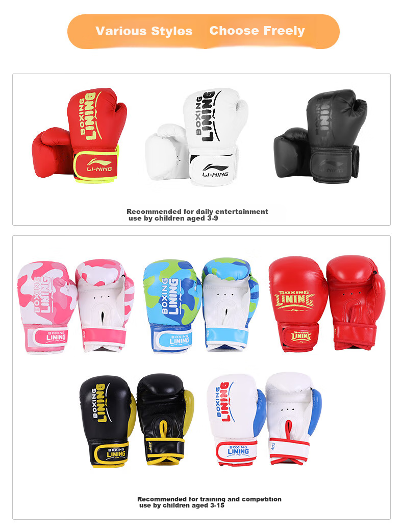 Li-Ning Children's Boxing Gloves, Boxing Training Equipment, Youth Sanda Competition Exercise, for Boys And Girls, Taekwondo, Black 6OZ 3