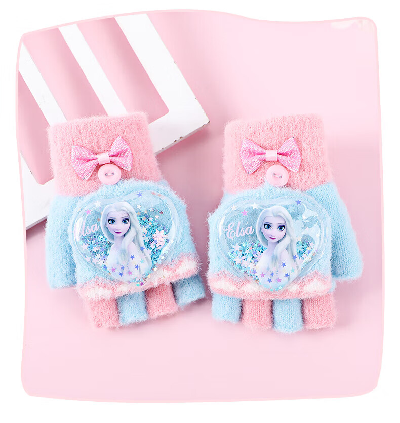 Disney Elsa Princess Children's Winter Gloves Girls Baby Toddler Half-Finger Flip Gloves 3