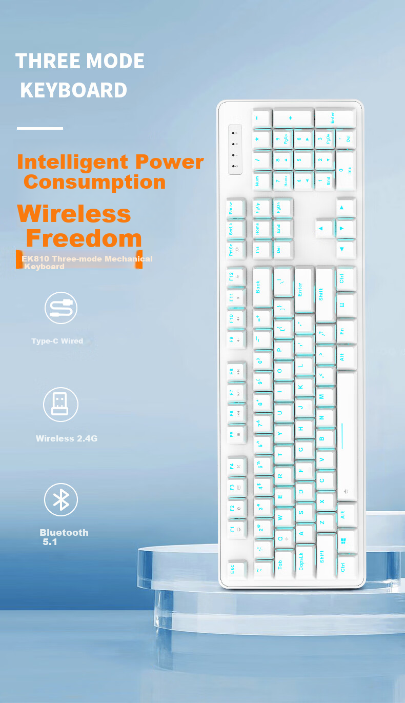 DAREU EK810 Wireless Mechanical Keyboard, Laptop Office Business Keyboard, 2.4G Bluetooth Tri-Mode Connection, Full-Size 104 Keys, Deep Space Gray Brown Switches 2